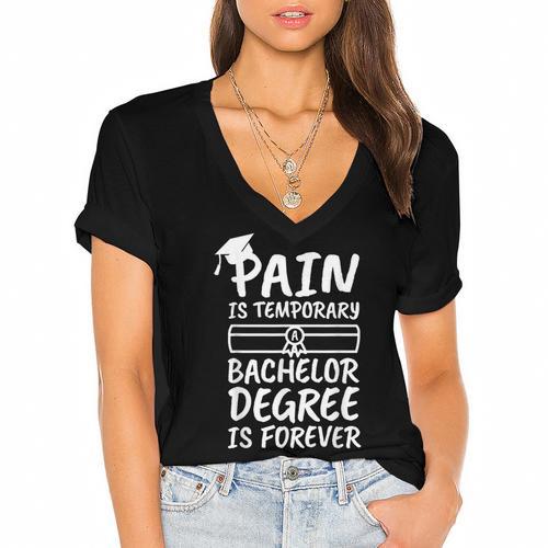 Bachelor Degree Graduation Women's Jersey Short Sleeve Deep V-Neck Tshirt - Best Gift Smart