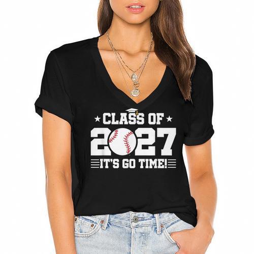 Back To School 2027 Baseball 2027 Graduation Class Of 2027 Women's Jersey Short Sleeve Deep V-Neck Tshirt - Best Gift Smart