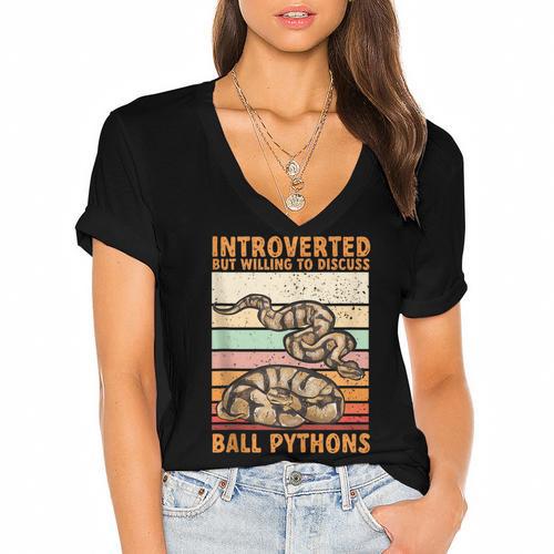 Ball Python Snake Introvert Ball Python Women's Jersey Short Sleeve Deep V-Neck Tshirt - Raresse