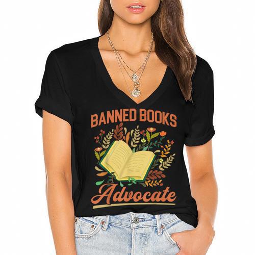 Banned Books Week Read Banned Books Reader Women's Jersey Short Sleeve Deep V-Neck Tshirt				 - Bookorys