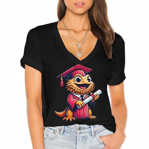 Bearded Dragon Graduation Kindergarten Elementary Girl Boy Women's Jersey Short Sleeve Deep V-Neck Tshirt				 - Best Gift Smart