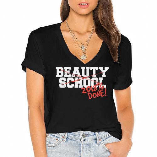 Beauty School Graduation Class Of 2018 Women's Jersey Short Sleeve Deep V-Neck Tshirt - Best Gift Smart