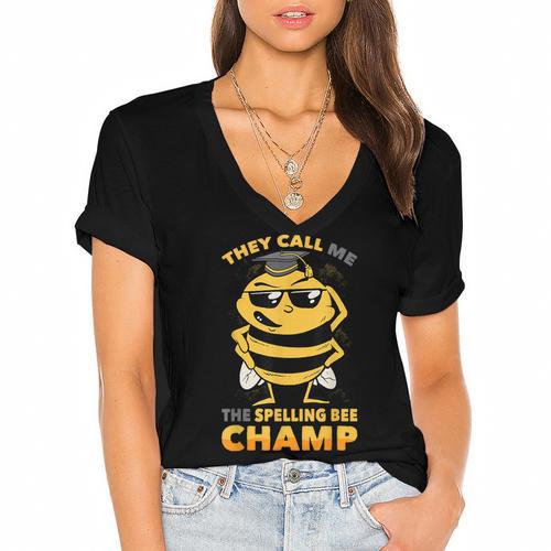 Bees They Call Me The Spelling Bee Champ Graduation Women's Jersey Short Sleeve Deep V-Neck Tshirt				 - Best Gift Smart