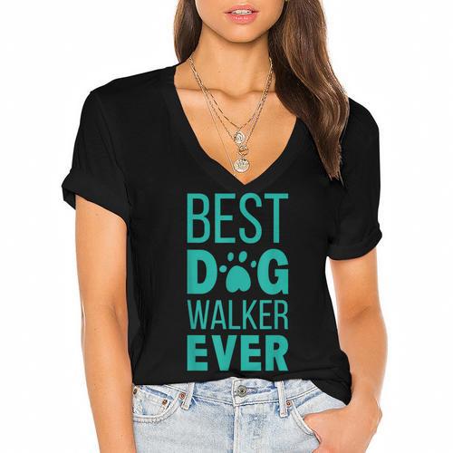 Best Dog Walker Ever Graduation New Shirt Dog Lover Women's Jersey Short Sleeve Deep V-Neck Tshirt				 - Best Gift Smart