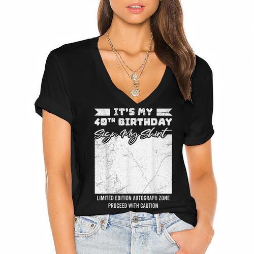 Birthday It's My 40th Birthday Guest Book Birthday Party Women's Jersey Short Sleeve Deep V-Neck Tshirt - Bookorys UK