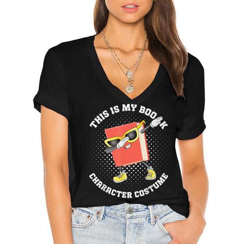 This Is My Book Character Costume- Dabbing Book Kids Women's Jersey Short Sleeve Deep V-Neck Tshirt				 - Bookorys
