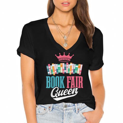 Book Fair Queen Women's Jersey Short Sleeve Deep V-Neck Tshirt - Bookorys DE
