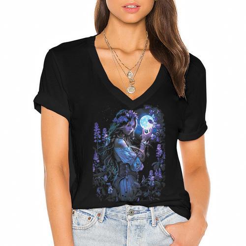 Book Fantasy Art Beautiful Elf Princess Fairy Women's Jersey Short Sleeve Deep V-Neck Tshirt				 - Bookorys AU
