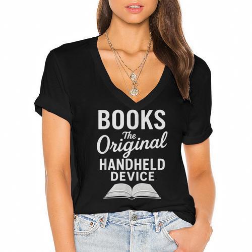 Books The Original Handheld Device – Reading Women's Jersey Short Sleeve Deep V-Neck Tshirt - Bookorys CA
