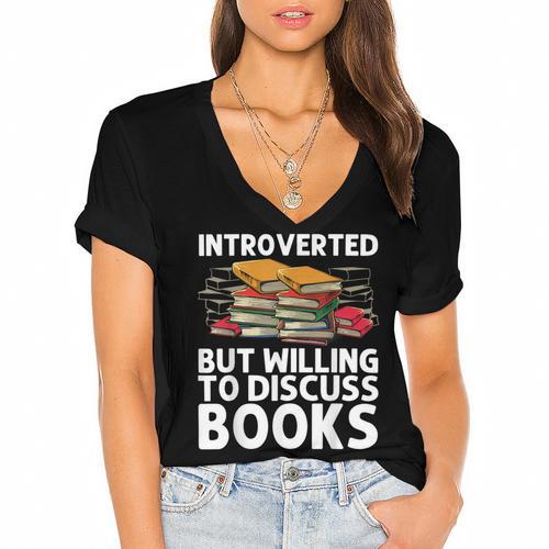 Bookworm Art For Men Women Book Reading Lover Bookish Women's Jersey Short Sleeve Deep V-Neck Tshirt				 - Bookorys AU