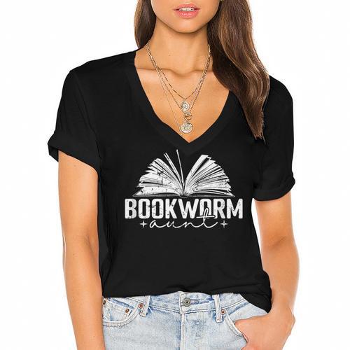 Bookworm Aunt Reading Lover Women's Jersey Short Sleeve Deep V-Neck Tshirt				 - Bookorys