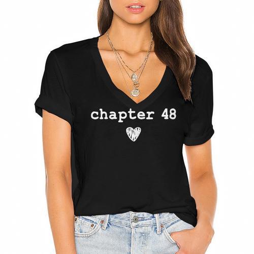 Chapter 48 Book Lovers Readers & Authors 48th Birthday Women's Jersey Short Sleeve Deep V-Neck Tshirt				 - Bookorys