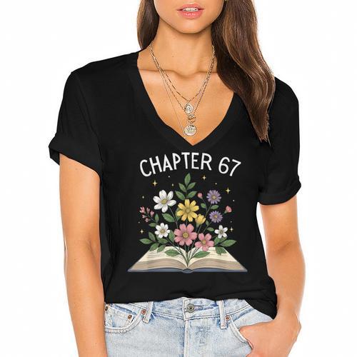 Chapter 67th Birthday Bookworm 67 Memes Book Lovers Women's Jersey Short Sleeve Deep V-Neck Tshirt				 - Bookorys
