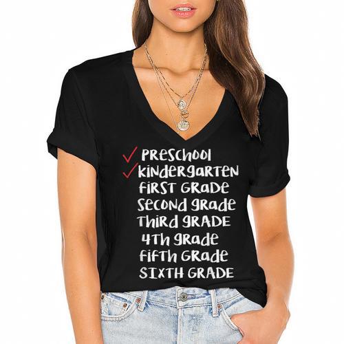Checklist Kindergarten Class Of 2030 Shirt Graduation Women's Jersey Short Sleeve Deep V-Neck Tshirt				 - Best Gift Smart