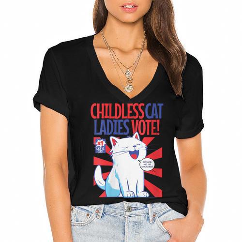 Childless Cat Ladies Vote Kamala Harris Cute Comic Book Cat Women's Jersey Short Sleeve Deep V-Neck Tshirt - Bookorys DE