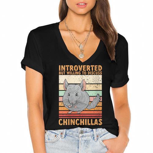 Chinchilla Owner Introvert Chinchilla Women's Jersey Short Sleeve Deep V-Neck Tshirt				 - Raresse