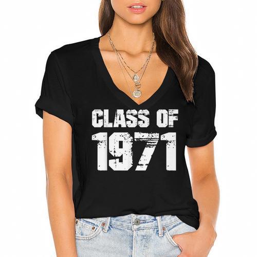 Class Of 1971 High School College Graduation Reunion T-Shirt Women's Jersey Short Sleeve Deep V-Neck Tshirt				 - Best Gift Smart