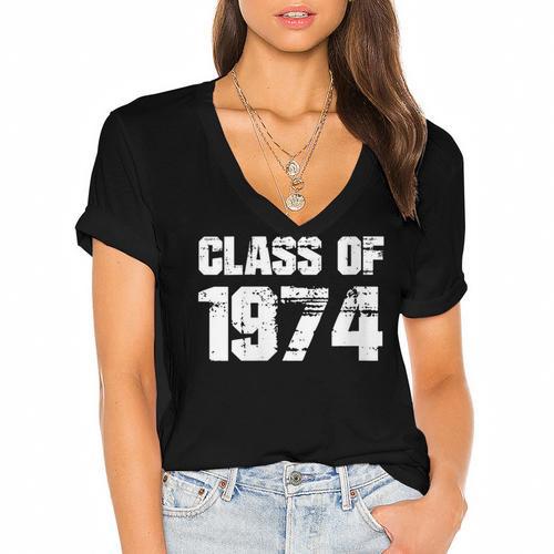 Class Of 1974 High School College Graduation Reunion Women's Jersey Short Sleeve Deep V-Neck Tshirt				 - Best Gift Smart