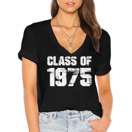 Class Of 1975 Highschool College Graduation Reunion T- Women's Jersey Short Sleeve Deep V-Neck Tshirt				 - Best Gift Smart