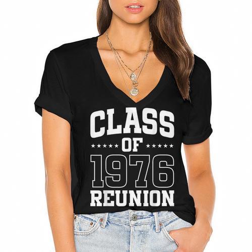 Class Of 1976 Reunion 50 Years Alumni Graduation High School Women's Jersey Short Sleeve Deep V-Neck Tshirt				 - Best Gift Smart