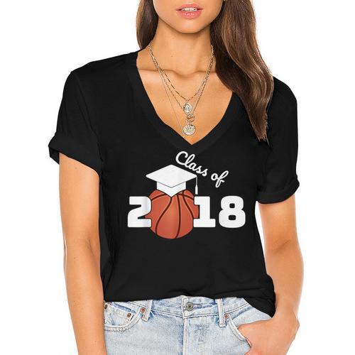 Class Of 2018 Basketball Senior Graduation Shirt Grad Women's Jersey Short Sleeve Deep V-Neck Tshirt - Best Gift Smart