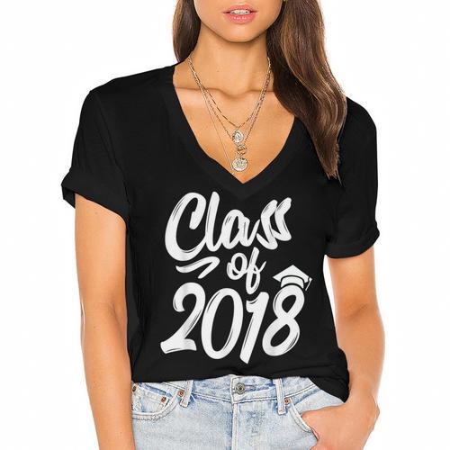 Class Of 2018 Graduation Cap Trendy Cute Women's Jersey Short Sleeve Deep V-Neck Tshirt				 - Best Gift Smart