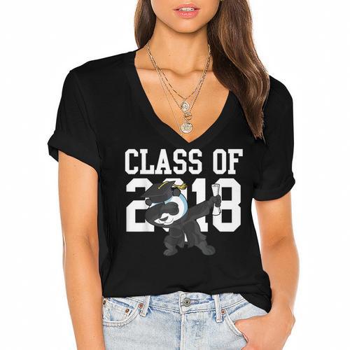 Class Of 2018 Graduation Dabbing Panda Bear Women's Jersey Short Sleeve Deep V-Neck Tshirt				 - Best Gift Smart