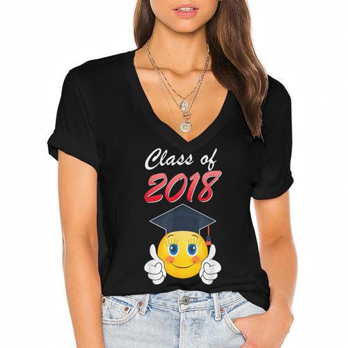 Class Of 2018 Graduation Grad For Her Tee Shirt Women's Jersey Short Sleeve Deep V-Neck Tshirt				 - Best Gift Smart