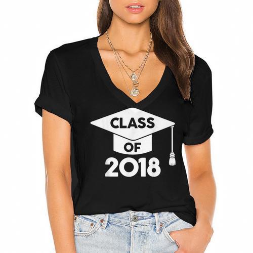 Class Of 2018 Senior T-Shirt Graduation Shirt Women's Jersey Short Sleeve Deep V-Neck Tshirt				 - Best Gift Smart