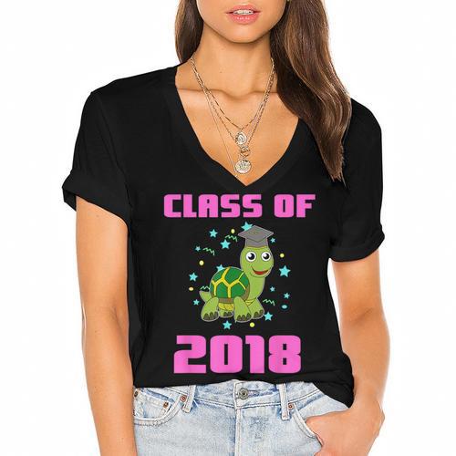 Class Of 2018 Turtle Shirt Graduation Kids Women's Jersey Short Sleeve Deep V-Neck Tshirt - Best Gift Smart