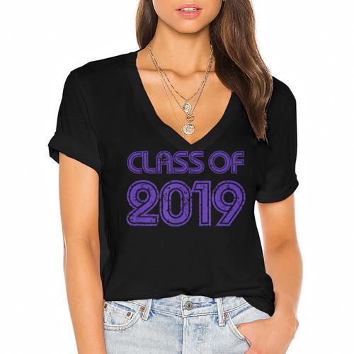 Class Of 2019 High School Graduation Purple Senior Women's Jersey Short Sleeve Deep V-Neck Tshirt				 - Best Gift Smart
