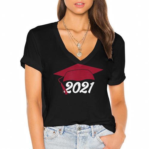 Class Of 2021 Burgundy Regalia Graduation Women's Jersey Short Sleeve Deep V-Neck Tshirt				 - Best Gift Smart