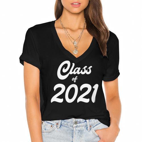 Class Of 2021 Graduation School Spirit Her Senior Class Women's Jersey Short Sleeve Deep V-Neck Tshirt				 - Best Gift Smart