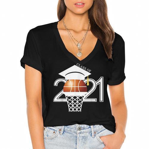 Class 2021 Graduation Senior Basketball Player Women's Jersey Short Sleeve Deep V-Neck Tshirt				 - Best Gift Smart