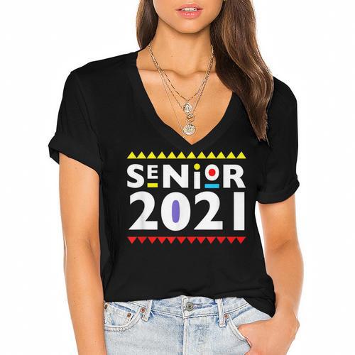Class Of 2021 Senior Year 90's TV Style Graduation For Grad Women's Jersey Short Sleeve Deep V-Neck Tshirt				 - Best Gift Smart