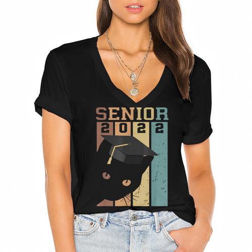 Class Of 2022 Graduation Cat Seniors Grad Women's Jersey Short Sleeve Deep V-Neck Tshirt				 - Best Gift Smart
