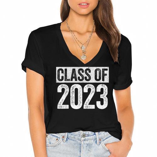 Class Of 2023 Shirt Senior 2023 Graduation Women's Jersey Short Sleeve Deep V-Neck Tshirt				 - Best Gift Smart