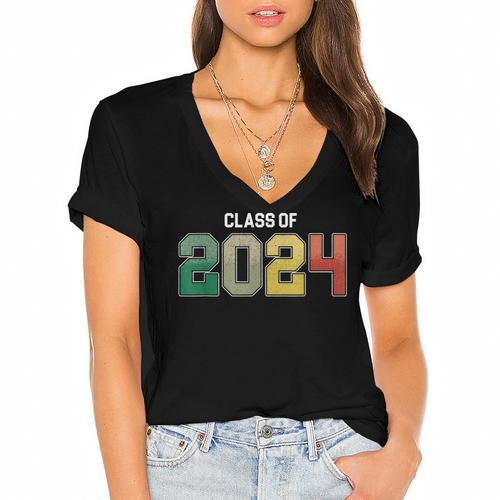 Class Of 2024 College High School Graduation Women's Jersey Short Sleeve Deep V-Neck Tshirt				 - Best Gift Smart