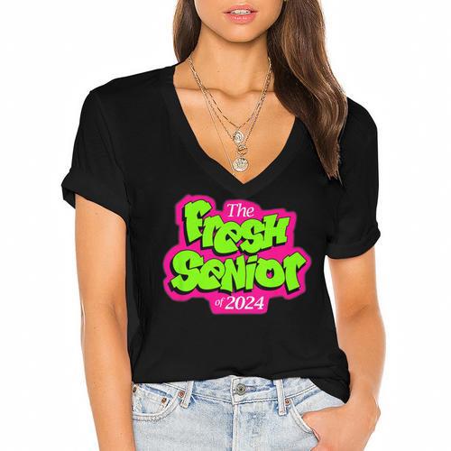 Class Of 2024 Senior Fresh Retro 90s TV Style Graduation Women's Jersey Short Sleeve Deep V-Neck Tshirt				 - Best Gift Smart