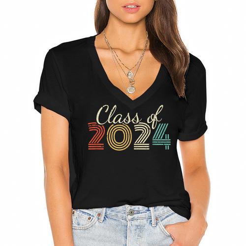 Class Of 2024 Senior Graduate 2024 Graduation Women's Jersey Short Sleeve Deep V-Neck Tshirt				 - Best Gift Smart