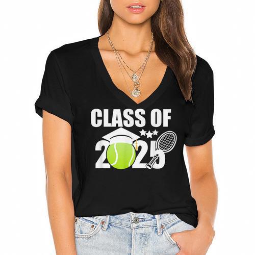 Class Of 2025 Graduation Senior Tennis Player Women's Jersey Short Sleeve Deep V-Neck Tshirt				 - Best Gift Smart