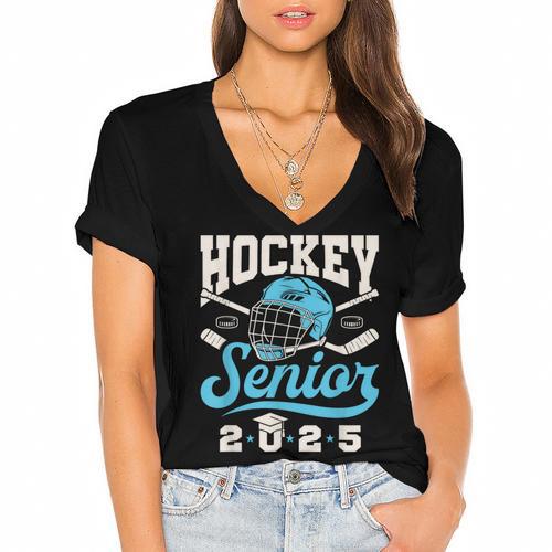 Class Of 2025 Hockey Senior Graduation Graduate Grad Women's Jersey Short Sleeve Deep V-Neck Tshirt				 - Best Gift Smart
