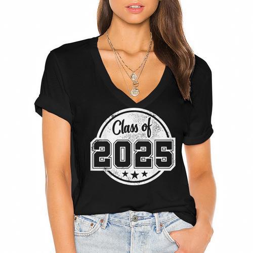 Class Of 2025 Senior School Graduation College Women's Jersey Short Sleeve Deep V-Neck Tshirt				 - Best Gift Smart