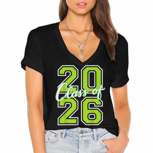 Class Of 2026 Graduation Varsity Lime Green Letters Women's Jersey Short Sleeve Deep V-Neck Tshirt				 - Best Gift Smart