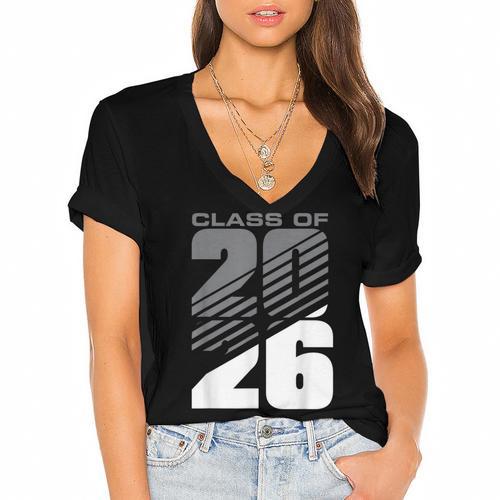 Class Of 2026 High School Senior Graduation Grey Sport Style Women's Jersey Short Sleeve Deep V-Neck Tshirt				 - Best Gift Smart
