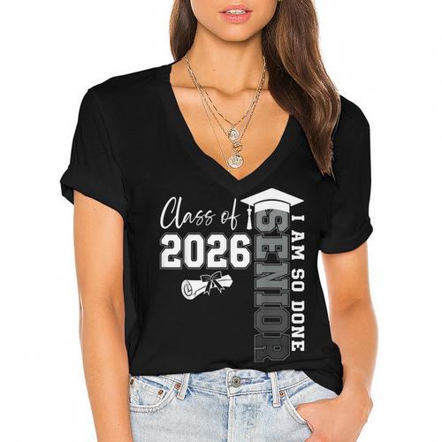 Class Of 2026 Senior 2026 Graduation Decoration Men Senior Women's Jersey Short Sleeve Deep V-Neck Tshirt - Best Gift Smart