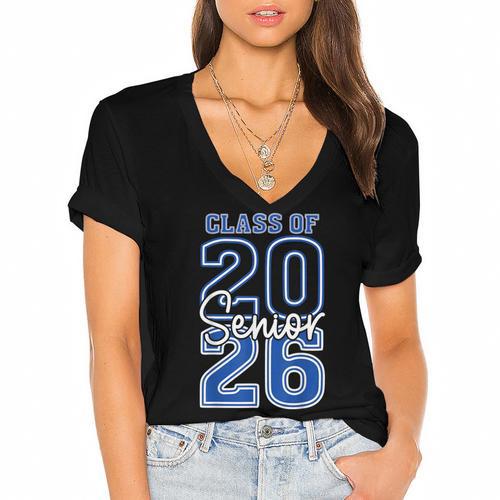 Class Of 2026 Senior Retro Graduation 2026 First Day Vintage Women's Jersey Short Sleeve Deep V-Neck Tshirt				 - Best Gift Smart