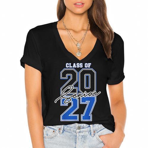 Class Of 2027 Senior 2027 Graduation Women's Jersey Short Sleeve Deep V-Neck Tshirt				 - Best Gift Smart