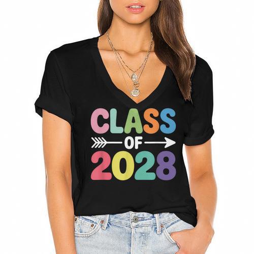 Class Of 2028 Colorful Graduation Women's Jersey Short Sleeve Deep V-Neck Tshirt				 - Best Gift Smart