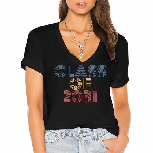 Class Of 2031 Graduation Women's Jersey Short Sleeve Deep V-Neck Tshirt				 - Best Gift Smart